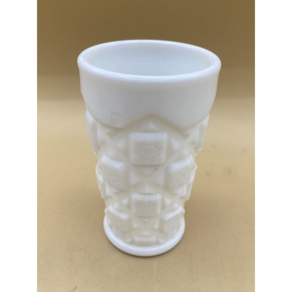 Westmoreland White Milk Glass Tumbler Old Quilt Pattern 4” - Picture 2 of 7